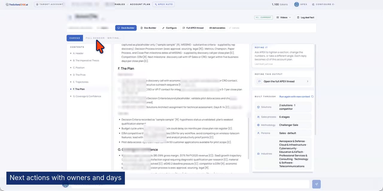 Still from the Dynamic Account Plan in TheSellersEdge.