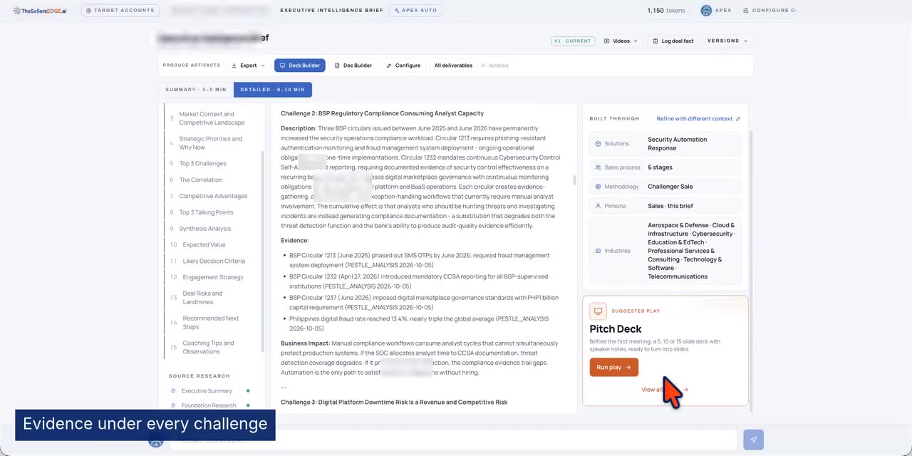 Still from the Executive Intelligence Brief — Detailed Play running in TheSellersEdge.